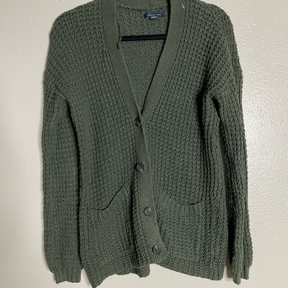American Eagle Outfitters Dark Green waffle-knit cardigan size XS - Picture 2 of 12